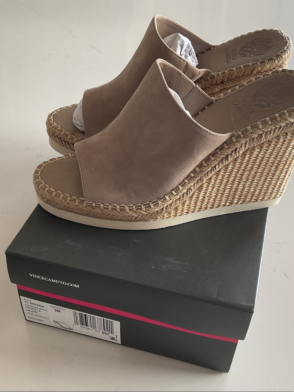 Vince Camuto Taupe Open-Toe Espadrille Wedge Mules